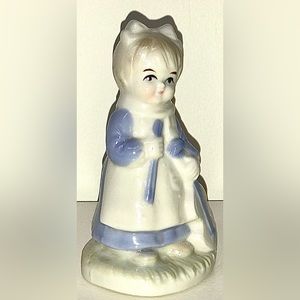 Early Mid Century Antique Young Girl in Dress Holding Violin Fiddle Figurine